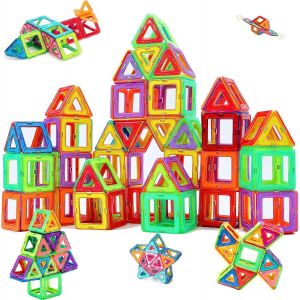 ERYI-Construction Magnétiques Enfants Jouet Jeu De Éducatifs Cadeau Pour Garçons Et Filles Jouets Magnétiques Plus Forts Blocs Dejeux D'Apprentissage De Construction Stem 3 Ans +(76 Pcs) - Neuf