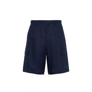 Bermudas En Lin Bleu Pour Homme Prada - Neuf