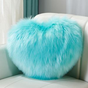 Cauc-Coussin En Peluche En Forme De Coeur Duveteux Super Doux Oreiller D&eacute;coratif Lavable Chaud & Cosy D&eacute;coration De La Maison Cadeau Pour Les Filles Pour Salon Canap&eacute; Chambre 40 X 50 Cm Bleu - Neuf