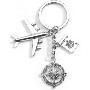 Kal-Porte-Cl&eacute;s Avion, Cadeau Pour Voyageurs, D&eacute;coration D'avion Avec Boussole, Porte-Bonheur, Cadeau D'anniversaire Pour Femme, Bon Cadeau De Voyage, Porte-Cl&eacute;s D'amiti&eacute;, Id&eacute;e De Voyage Dans Le Monde - Neuf