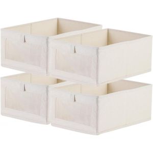 MEVRONISSHOP-4PCS Rangement Vetement Boite de Rangement pour Penderie Pliable en Tissu Coton et Lin avec Fen&ecirc;tre Transparente pour &Eacute;tag&egrave;re, Lessive, Jouets, Livres 41x28x17cm Beige - Neuf