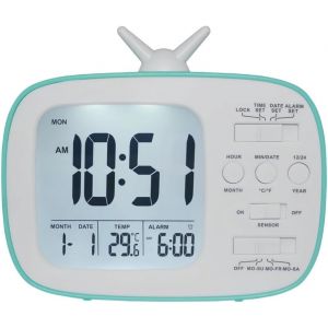 Kal-Réveil Pour Chambre D'enfant, Alimenté Par Piles, Horloge De Chevet Intelligente Avec Calendrier, Rappel D'alarme Et Température, Idéal Comme Cadeau D'anniversaire Ou D'enfant. (Vert) - Neuf
