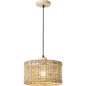 KAL-Suspension Luminaire Vintage Industrielle Lustre Rustique Abat-Jour En Rotin Lampe Suspendue Boho E27 Luminaire Plafonnier, Lampe À Suspension Pour Chambre Salon Restaurant, Ø30Cm - Neuf