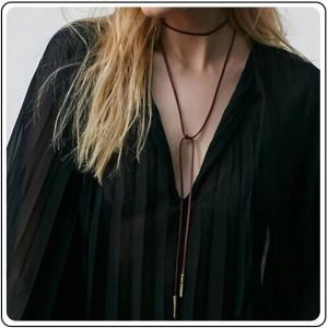 Kal-Boho Long Marron Daim Collier Lariat Lasso Velours Wrap Collier Marron Empilable Cuir Gothique Collier Barre Dorée Chandail Chaîne Bijoux Cadeaux Pour Femmes Et Filles - Neuf