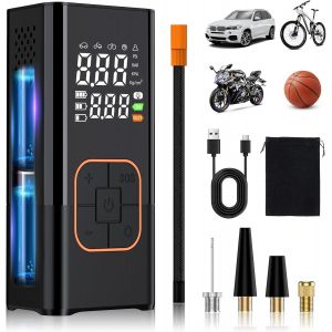 Compresseur à Air Portatif,Gonfleur Pneus Voiture Sans Fil avec Jauge,150PSI Compresseur Voiture Portable,Accessoire Voiture pour Hommes,Gonfleur Electrique pour Voiture Vélo Moto Balle - Neuf