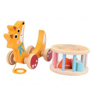 Jouet De Voiture En Bois A Tirer Pour Enfants, Dessin Anime, Animal, Jouets Educatifs Precoces En Bois (Renard) - Neuf