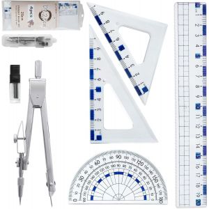 Eryi-Ensemble De Géométrie,Kit Geometrie Compas, Règles 20cm, Rapporteur D'angle, Équerres Pour Étudiants, Kit Géométrie Pour Étudiantsfourniture Scolaire 6 Pièces - Neuf