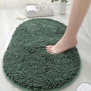 KAL-Tapis De Bain Antidérapant, Ovale Tapis Salle De Bain Absorbant En Microfibre Chenille Tapis De Douche, Doux Et Confortable Tapis De Sol Lavable (40X60Cm,Vert Foncé) - Neuf