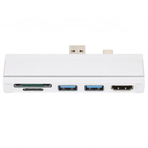 Lecteur de carte memoire 5 en 1 5 Gbit/s pour Surface Dock, resolution 4K, coque en aluminium, hub USB 3.0 a echange a chaud pour Windows 10 et Windows XP, argent - Neuf