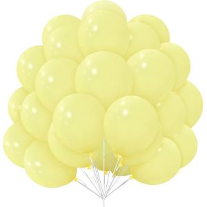 Pastel Yellow Balloons, Pack Of 30 Light Pale Yellow Latex Balloons 12 Inches 30.5 Cm Balloon With White Ribbon For Girls Children Birthday Party Christening Wedding Shower Baby Shower Baby Shower - Neuf