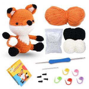 (fox) Souarts Compl&egrave;te Crochet Kit pour les D&eacute;butants - BRICOLAGE Animaux Crochet de Fil &agrave; Tricoter Animal Poup&eacute;e H&eacute;risson Abeille avec l'anglais Tutorial &agrave; la Main Mat&eacute;riau Laine D&eacute;coration Disponible en tant que Cadeau - Neuf