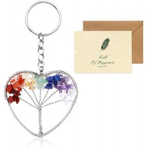Kal-Arbre De Vie Porte Clés, Cristal Porte-Clef Coeur 7 Chakra Arbre Pendentif Porte - Clés Cristal De Guérison Cadeau Avec Carte Pour La Famille Et Les Amis - Neuf