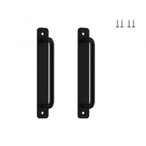 Lot de 2 poignées de porte coulissantes noires 180 mm, en alliage d'aluminium, robustes, pour porte intérieure et extérieure, grange, armoire, placard, chambre, avec 2 vis - Neuf