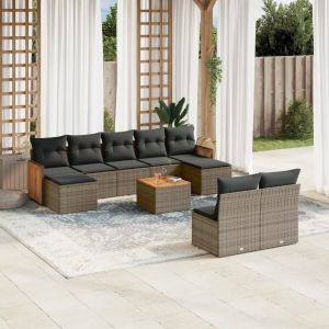 Prolenta Premium - Salon De Jardin Avec Coussins 10 Pcs Gris R&eacute;sine Tress&eacute;e - Neuf