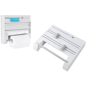 Porte-Serviettes Et Organiseur De Papier Aluminium 6 En 1 Avec Coupe-Papier Et Fixation Adh&eacute;sive - Neuf