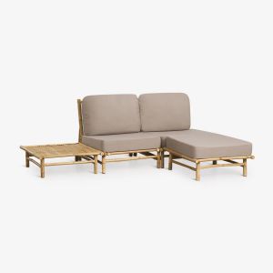 Ensemble De Jardin Avec Canap&eacute; Modulaire 2 Pi&egrave;ces, Pouf Et Table Basse Carr&eacute;e En Bambou Isendra - Neuf