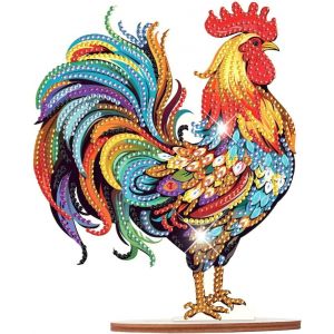 Ayuhr-Diamond Painting Ornement De Table Diamant Painting Décoration De Table Peinture Diamant Ornement De Bureau Diamond-Painting Sur Socle Point De Croix Kit Broderie Puzzle Coq - Neuf