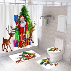 No&euml;l le Rideau de Douche, Set de 4 avec anti-D&eacute;rapant Tapis (Style 3) - Neuf