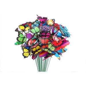 50 piquets lumineux en forme de papillon pour la d&eacute;coration ext&eacute;rieure, en PVC et fer, papillons de 10 cm, tiges de 30 cm - Neuf