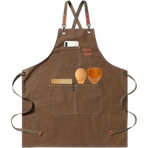 Loranka-Tablier De Cuisine Tablier Barbecue Homme Tablier De Travail Femme Avec Sangle R&eacute;glable Et 3 Poches Tabliers Toile Pour Serveurs Cuisson Peinture Poterie - Neuf