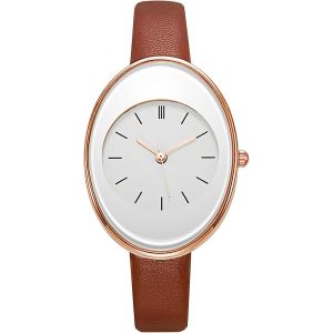 Shiba-Montre-Bracelet Ovale Pour Femme : Montre À Quartz Analogique En Cuir Ultra Mince Avec Échelle De Barre Créative[1750] - Neuf