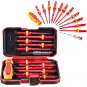 ERYI-13 Pièces Kit Tournevis Isolé Vde, Coffret Tournevis Aimanté Electricien, Jeu De Tournevis Torx Interchangeables Avec Testeur De Tension, Outils De Réparation Manuels Durables - Neuf