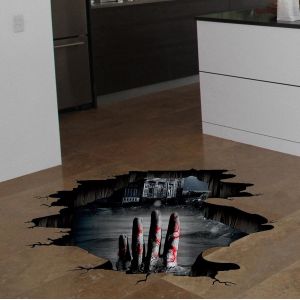 Autocollants de sol 3D Halloween, stickers muraux effrayants à gratter, pour salon, décorations murales amovibles pour bar, pub, chambre à coucher, fournitures de fête - Neuf