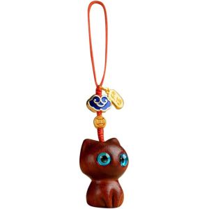 Kal-Porte-Clés Chat, Lucky Cat Keychain Bois Chat Pendentif Mignon Chaton Porte-Clés Animal Kawaii Chat Porte-Bonheur Porte-Clés Pour Femmes Filles Portefeuille Cadeau - Neuf
