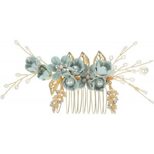 Kalvd-Élégant Accessoire De Cheveux Pour Mariage En Vert Et Or¿Peigne À Cheveux Pour Demoiselle D'honneur Avec Cristaux Et Perles¿Idéal Pour Les Occasions Festives Et Les Coiffures De Mariée - Neuf