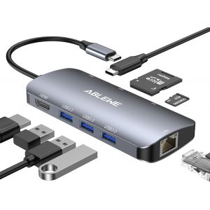 Hub USB C Ethernet, USB C Hub to 4K Hdmi Adapter, 8 en 1 Hub USB C Hdmi, USB 3.0 Multiport USB C Charge PD 87W, Lecteur de Carte SD/TF, RJ45 Gigabit pour MacBook Pro/Air, Chromebook, Huawei - Neuf