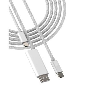 Cable Usb C Vers Hdmi(2 En 1) Pour Apple Type C Chargeur C&acirc;ble Adaptateur Pour Iphone 15 16 Pro Max Macbook Pour Ipad Tv 4K Displayport Connecteur Compatible Avec Samsung Galaxy S2[CAB9161165] - Neuf