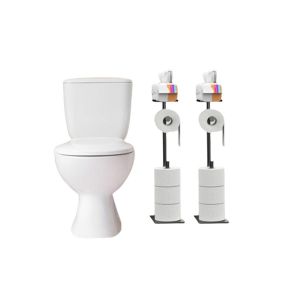 Lot de 2 porte-papier toilette sur pied avec support pour t&eacute;l&eacute;phone - Neuf