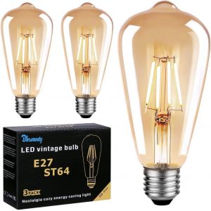 Ampoule Led Edison E27, Ampoule E27 Vintage St64 4w 400lm Equivalent Incandescente 40w, 2700k Blanc Chaud R&eacute;tro Filament Ampoule Edison Antique Lampe D&eacute;corative Pour Restaurant Caf&eacute; Bar, Lot De 3 - Neuf