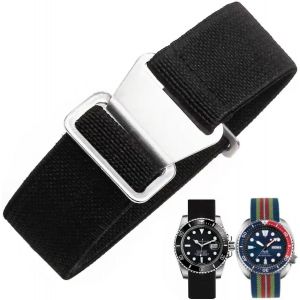 Eryi-Bracelet De Montre Élastique Nylon Style Marine Nationale Parachute Bracelet Montre En Tissu Remplacement Avec Crochet Boucle Noir/Argenté Homme Femme,18/20/22mm - Neuf