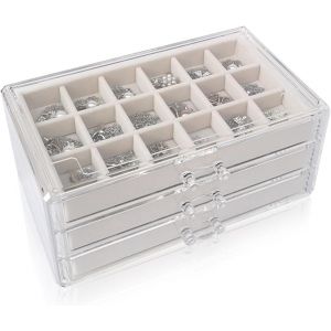 Boîte à bijoux,organisateur de bijoux,organiseur de boucles d'oreilles,3 niveaux et 54 petits compartiments,empilable,en velours + acrylique,boîtes et organiseurs pour bagues,boucles - Neuf