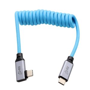 APT-Câble USB de type C USB 3.2 PD 100W 4K pour SSD BMPCC ZCAM R5C R6 A7C FX3 Camera iPhone 15 Pro Max Laptop Monitor, angle droit tressé en spirale 30 cm - Neuf