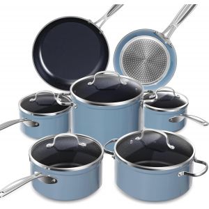 Subzonal-Batterie De Cuisine 12 Pi&egrave;ces &iquest; Antiadh&eacute;sif C&eacute;ramique Duralon Blue, Po&ecirc;les, Casseroles, Faitout, Sauteuse Profonde, Compatible Induction, Sans Pfas, Avec Couvercles - Neuf