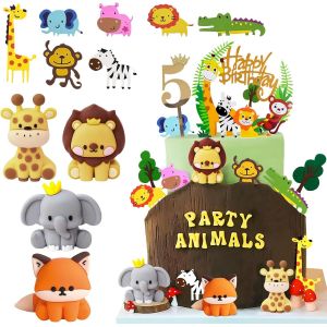 TRAHOO-Decoration Gateau Animaux 5 Ans, Décoration Gteau Anniversaire Garçon 5er, Safari Jungle Deco Gteau Cake Cupcake Topper pour Enfant Fille Garçon Anniversaire - Neuf
