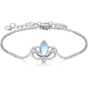 Collier Pierre De Lune Pour Femme En Argent Sterling Fleur De Lotus Pendentif Collier Bijoux Cadeaux Pour Femmes Filles - Neuf