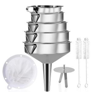 Eryi-Lot De 9 Entonnoir En Acier Inox, Entonnoir De Cuisine Avec Filtre Amovible+Filtre 200 Mesh+Brosses De Nettoyage, Entonnoir Set En Métal Pour Confiture D'huile Vin Liquide(5.7/8/10/12/14cm) - Neuf