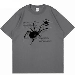 Y2k Cor&eacute;en Hommes Streetwear Spider Graphique Acubi Harajuku Egirl T-Shirts &Agrave; Manches Courtes Grunge Esth&eacute;tique Oversize Tops Alt Clothing - Neuf