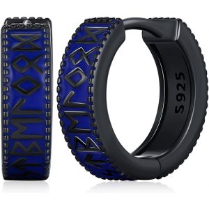 Boucles D'oreilles Viking Rune Pour Hommes Femmes En Argent Sterling 925 Noir Boucles D'oreilles Cr&eacute;oles Viking Nordiques Style Punk Boucles D'oreilles Piercing Bo&icirc;te Cadeau Pour Hommes Mari - Neuf