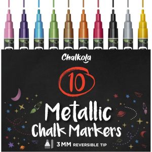 Marqueurs Métallique - Marqueurs Craie Pour Tableau Noir, Album Photo Scrapbooking, Vitres, Verres - Stylo Craie Effaçable - Lot De 10 Avec Pointe Extra Fine De 1mm - Neuf
