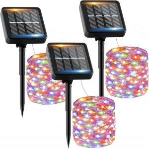 Guirlande Solaire Exterieur 12m 120led [Lot De 3] Guirlande Lumineuse Exterieure Solaire Étanche Coloré 8 Modes Lumière Solaire Décoration Pour Jardin Terrasse Maison Fête Noël Mariage - Neuf