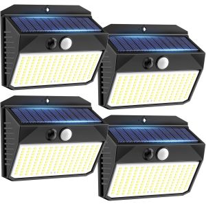Lampe Solaire Exterieur, Lot De 4 Lumiere Solaire Exterieur Avec D&eacute;tecteur De Mouvement, 150led Spot Solaire Ip65 Etanche Lampe Solaire Pour Jardin, Garage, Patio - Neuf