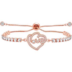 Eryi-Bracelet Tennis C?ur Avec Lettre D'amour, Bijou Scintillant Réglable Pour Femme, Amoureux, Amis, Cadeau Anniversaire, Diplôme, Saint-Valentin Ya5526 - Neuf