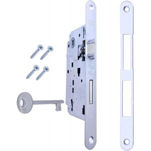 TRAHOO-Serrure de porte intérieure AGB série Center. entrée 50, entraxe 90. (face 18 x 196, évacuation de la chaîne clé, chrome mat) - Neuf