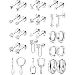 Kalhx-15 Paires Boucles D'oreilles Femme Acier Inoxydable Piercing Oreille Hypoallergénique Boucles D'oreilles Femme Argent/Or Créoles Piercing Helix Cartilage Conch Piercing Tragus - Neuf
