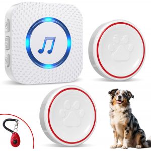 Sonnette Pour Chien Cloche Porte Chien San Fil Avec Clicker D'éducation - 1 Récepteur + 2 Émetteurs Étanche Ip55 Pour Formation Chien Toilette & Sortie, 55 Mélodies 5 Niveaux Volume - Neuf