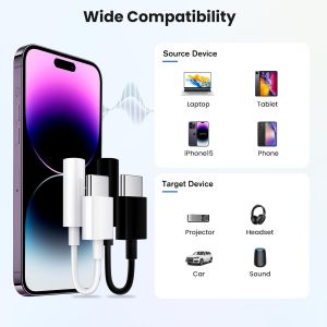 Usb C To 3.5mm Headphone Jack,Usb C To Aux Audio Cable Earphone Jack Converter Compatible With Iphone 15,Galaxy S22 S21 S20 Note 20 10+ A73 A53 And Pixel 6 5 4,Etc - Neuf